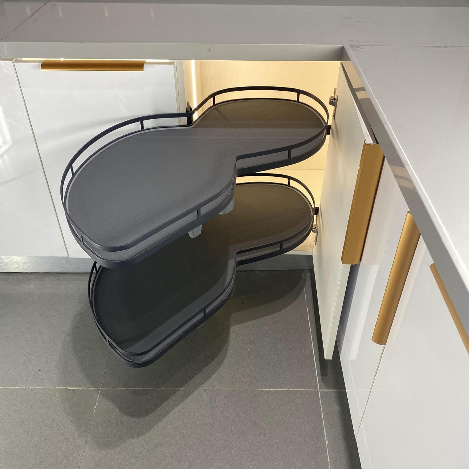 IUokLU 2 Tiers Swing Tray, Kitchen Cabinet Blind Corner Pullout Organizer, Kitchen Cabinet Blind Corner Pullout Organizer, for 900mm or 1000mm Cabinet(Pull Left (Open Right)-800mm)