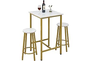 Finnhomy Gold Bar Table Set with Stools, 23.6" Square Bar Height Table