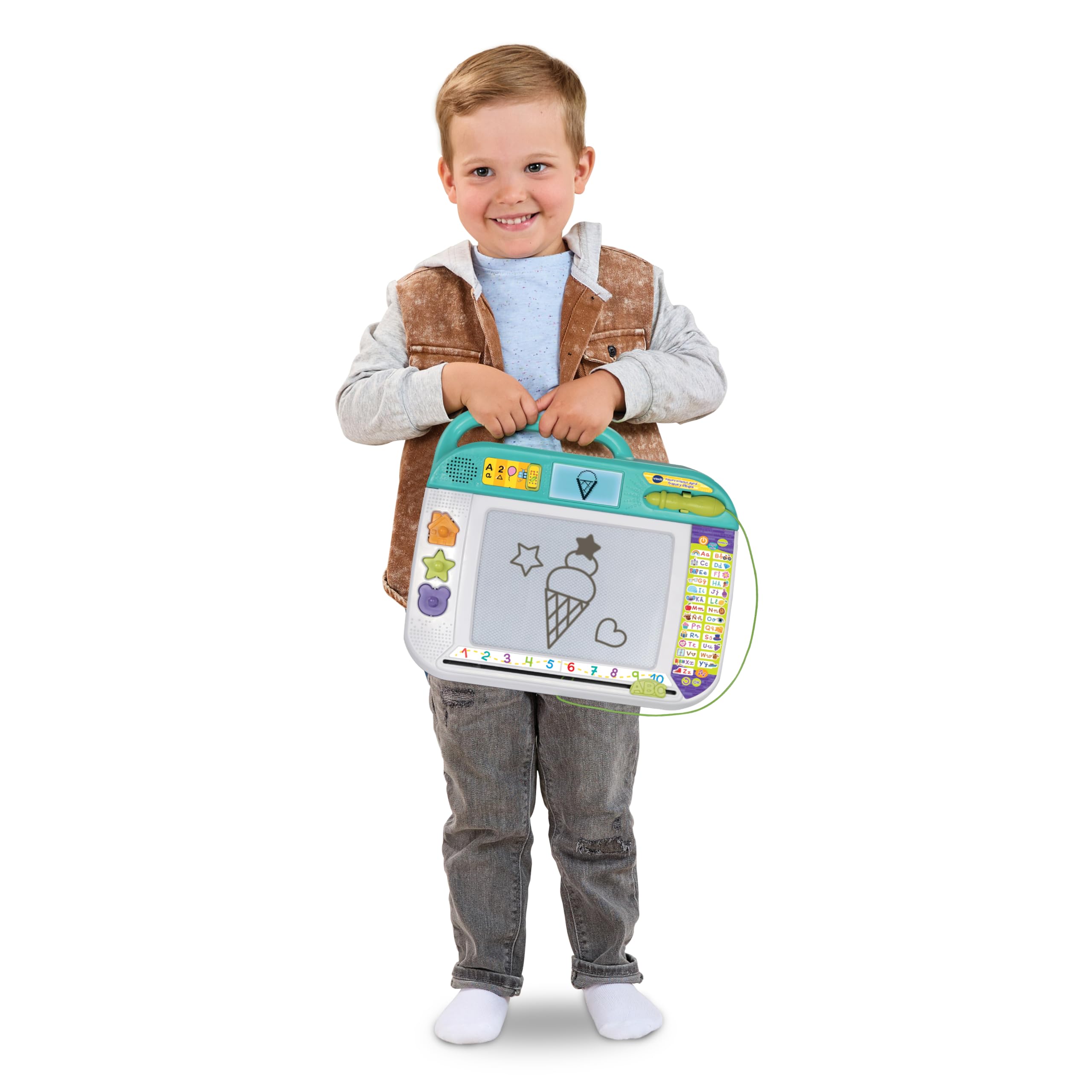 VTech - Pizarra Artística Digital Trazos y Dibujos, Pantalla LCD, Voz Interactiva, Juguete Educativo 3-8 años, Versión ESP