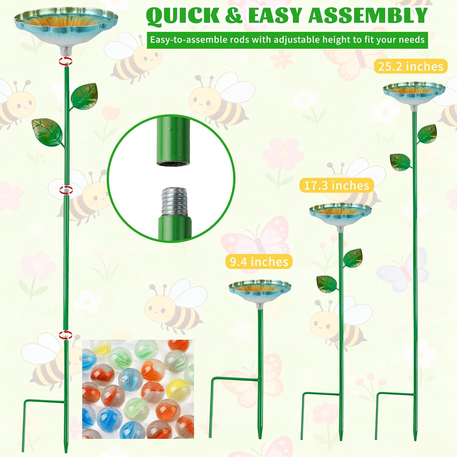 8 Pack Bee Watering Station, Cosmos Flower Bee Bath with Landing Marbles, Colorful Pollinator Water Feeder & Hydration Station for Outdoor Garden Yard Decor (Blue, Purple, Red, Yellow) image 3