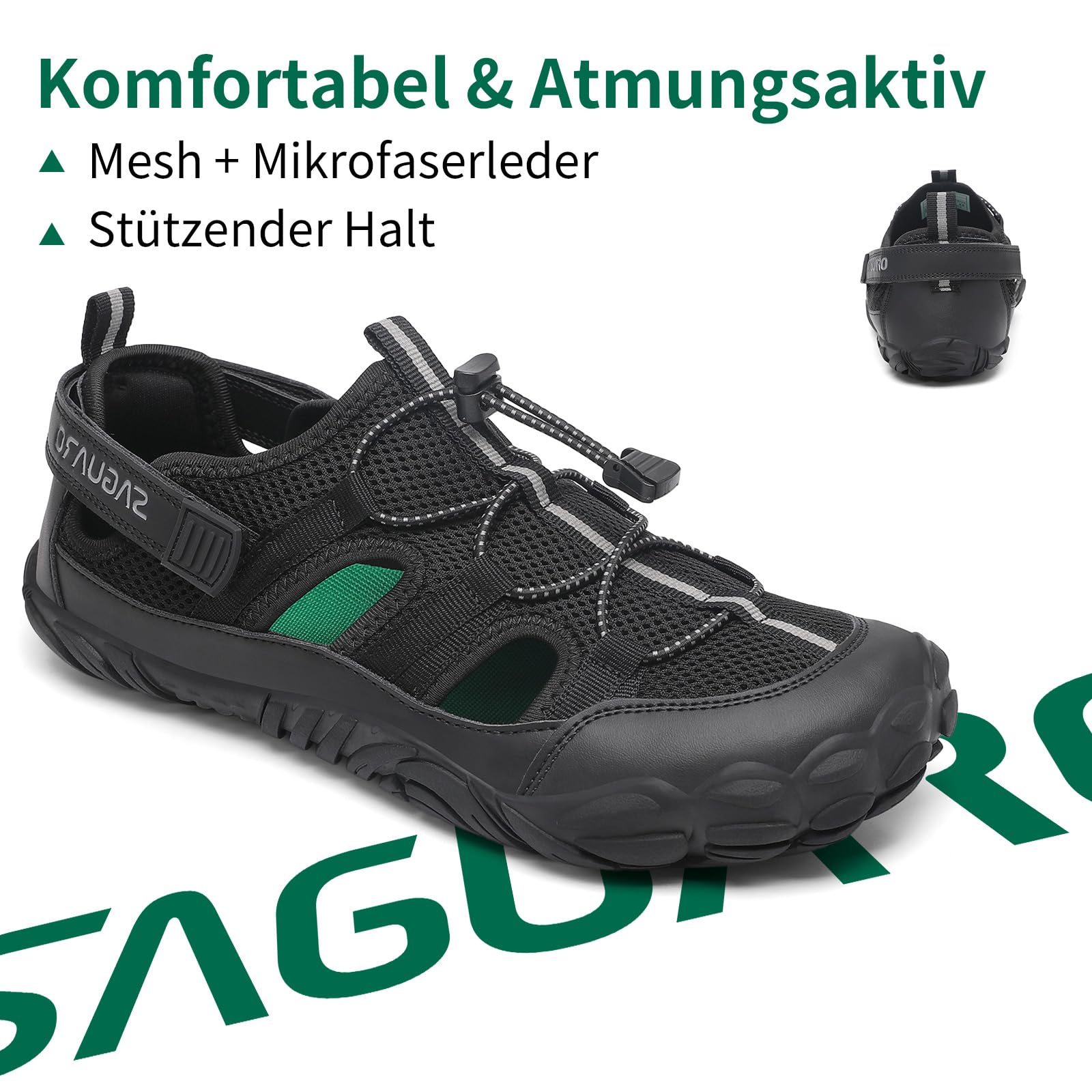 SAGUARO Unisex Barfuß Sandalen Outdoor Geschlossene Wandersandalen mit Breiter Zehenbox und Zero-Drop Solhe,Gr.36-48