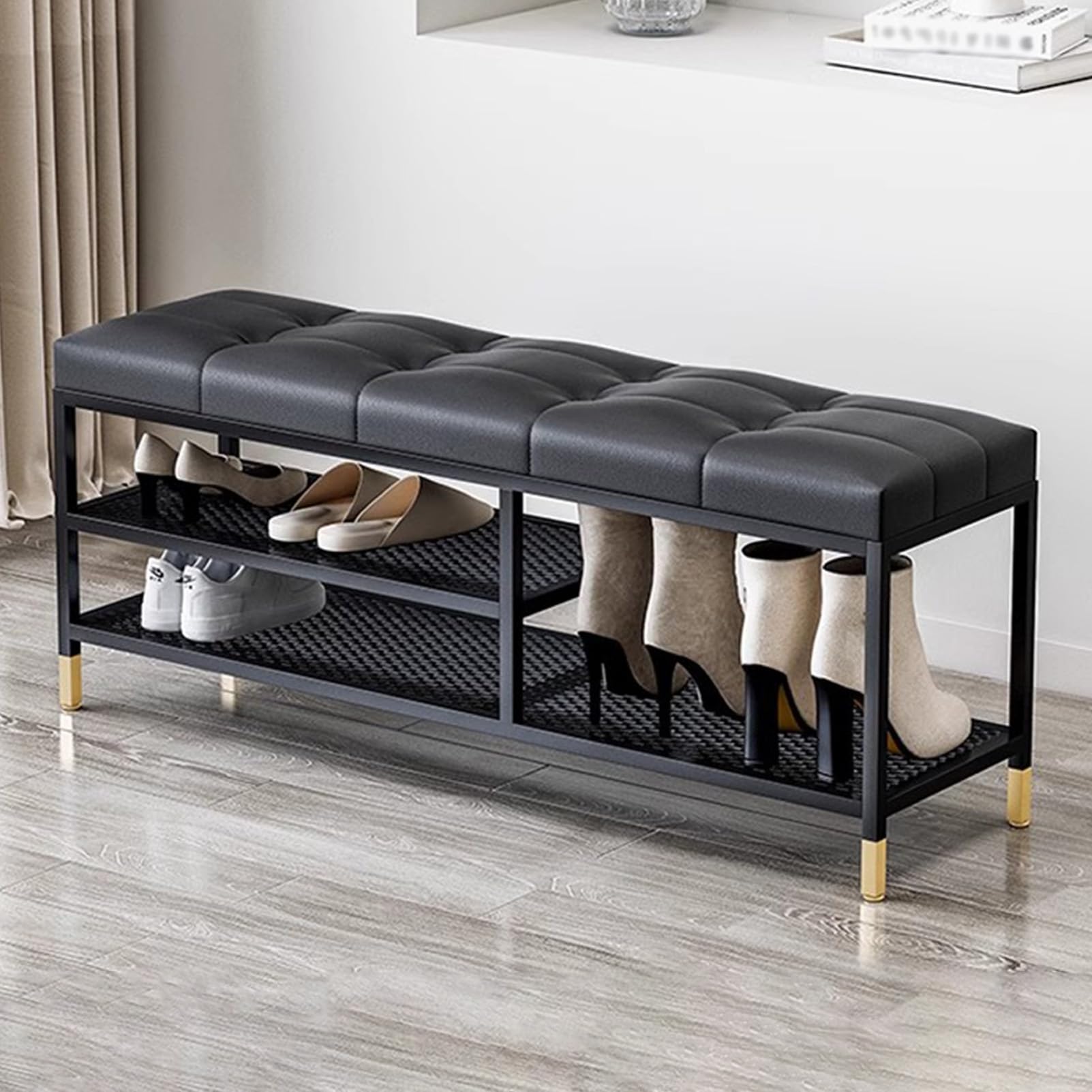 Banc à chaussures rembourré pour sublimer l'entrée et le vestibule de la maison