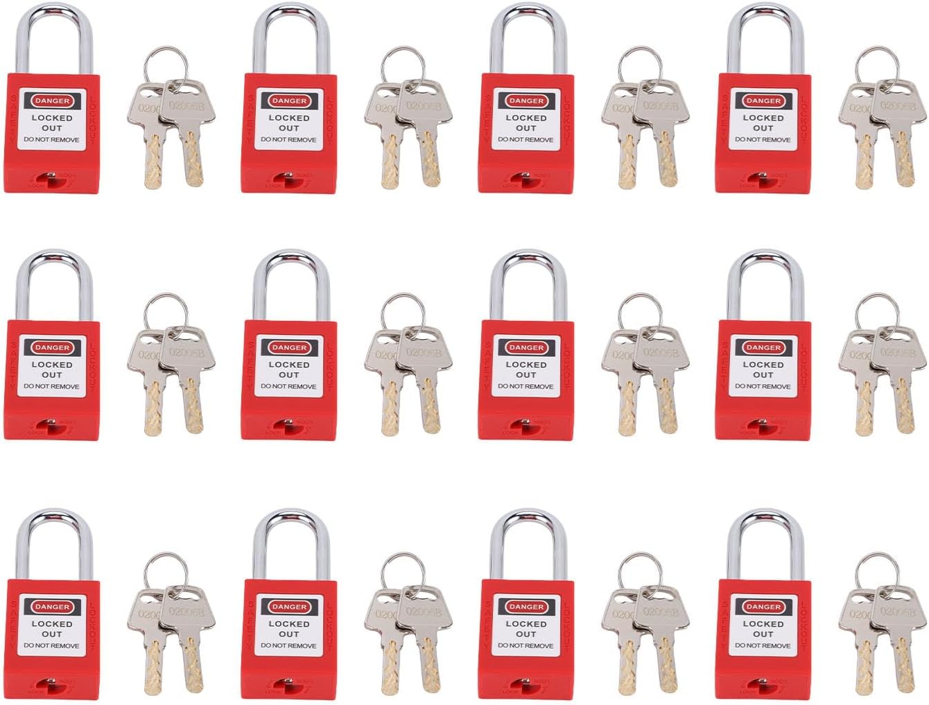 Red Lock Box Lockout Box Padlock Set with 12 Durable 38mm Padlocks & 24 Keys - Portable Safety Lockout for Group Use - Ideal for Industrial & Chemical Environments