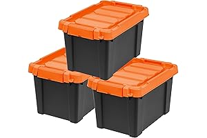 Pack of 6: IRIS 5 Gallon Black Lockable Storage Totes with Lids For Garage Organization