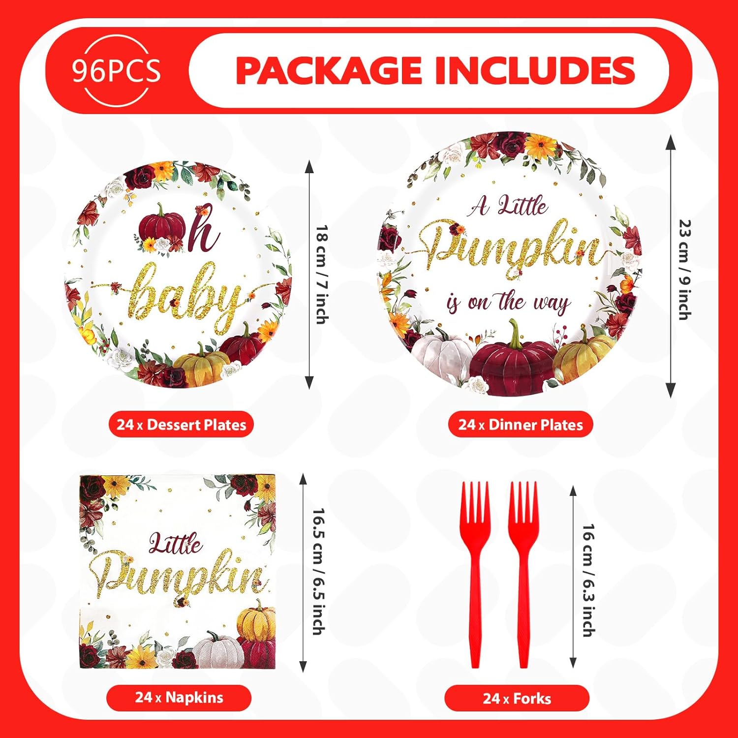 Grencian 96Pcs Little Pumpkin Baby Shower Decorations A Little Pumpkin is on the Way Plates and Napkins Thanksgiving Pumpkin Tableware for Boys Girls Fall 1st Birthday Baby Shower Decorations Serve 24