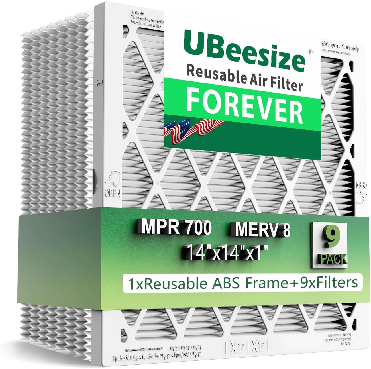 UBeesize Reusable Air Filter 14x14x1 (9Pack), MERV 8 MPR