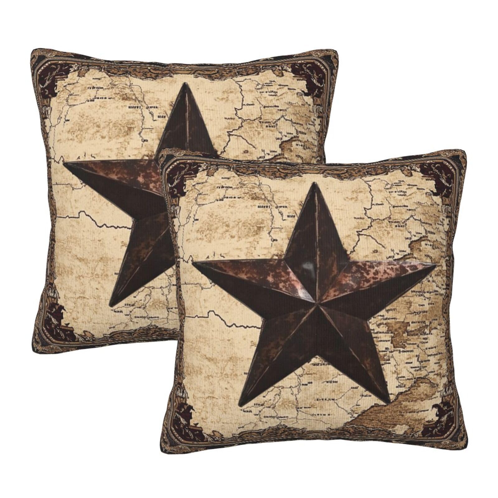 Droerfes Western Texas Star Throw Pillow Covers Set of 2 Couch Pillow Case Decoration Cushion Covers for Sofa Home Living Room Bedroom Outdoor 18X18