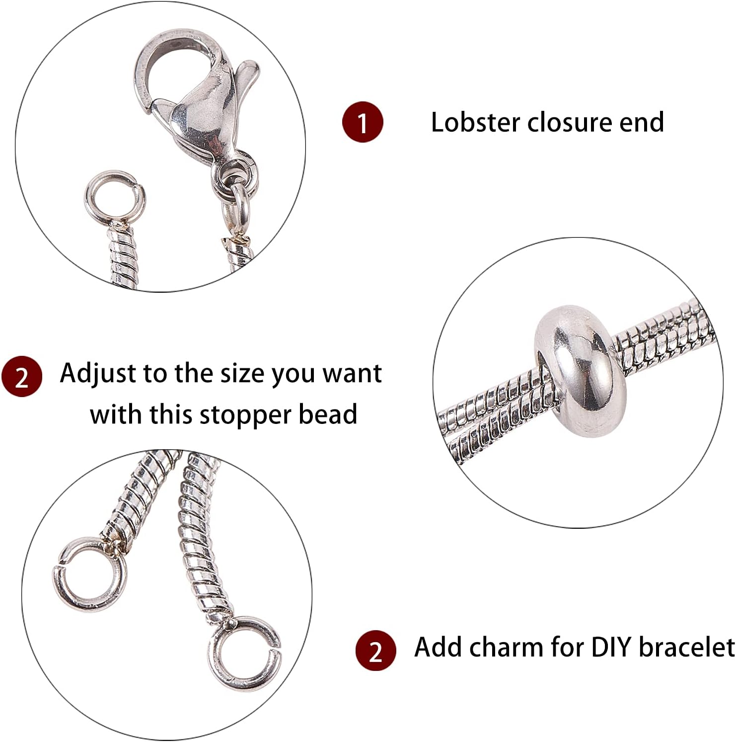 Airssory 304 Stainless Steel Adjustable Slider Necklaces with Snake Chains and Slider Stopper