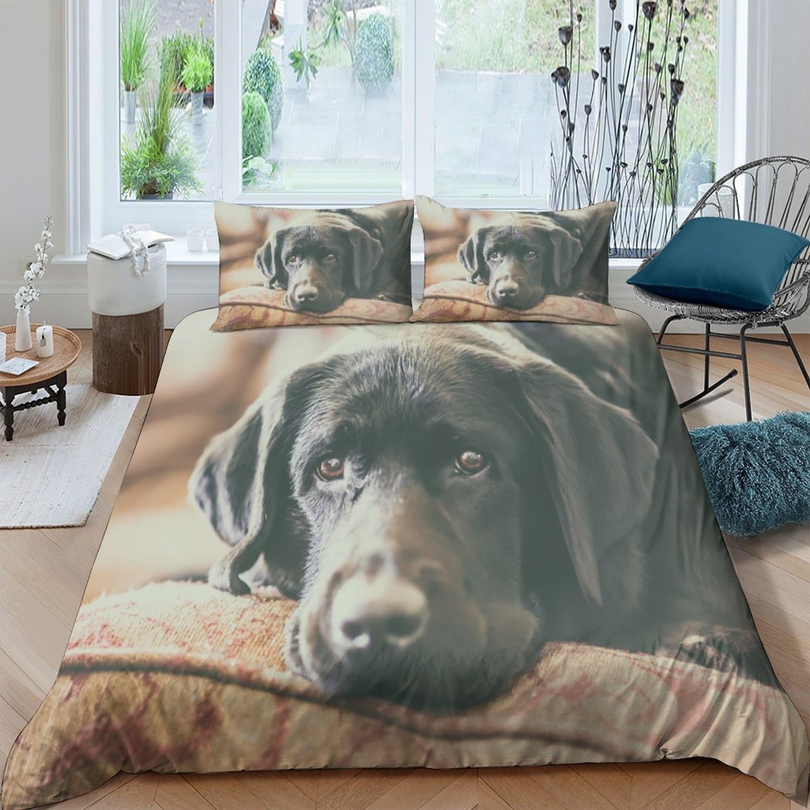 Ctjqhvkz Style-9 3D Printed Black Labrador Fitted Sheet Microfiber Soft Breathable Dog Face Mattress Cover For Bedroom Decor Single（135X200cm）