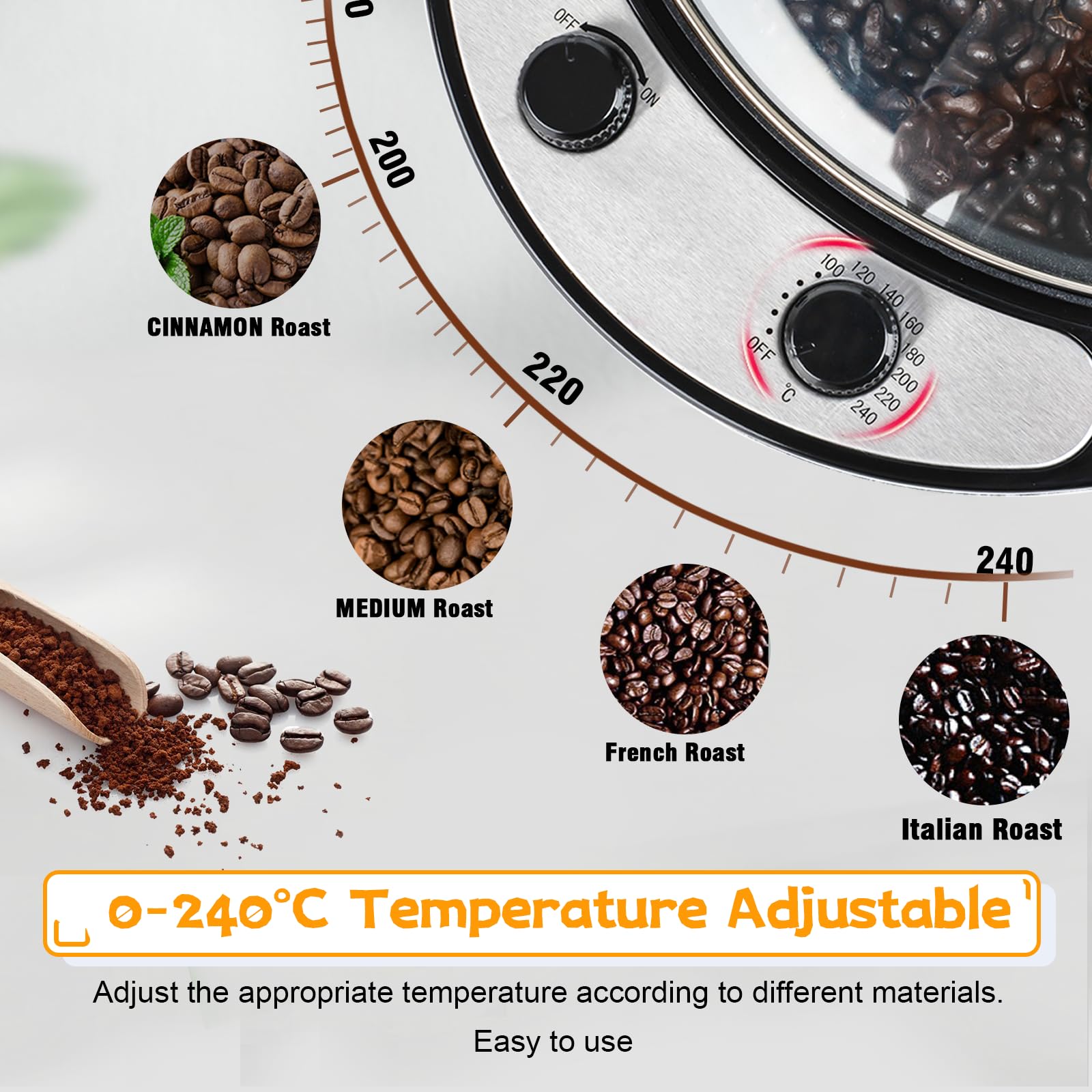 Tostatrice Per Caff&egrave; YUCHENGTECH - Macchina Per Torrefare Chicchi Domestica, 800g Di Capacit&agrave;, Regolazione Temperatura 0-240&deg;C