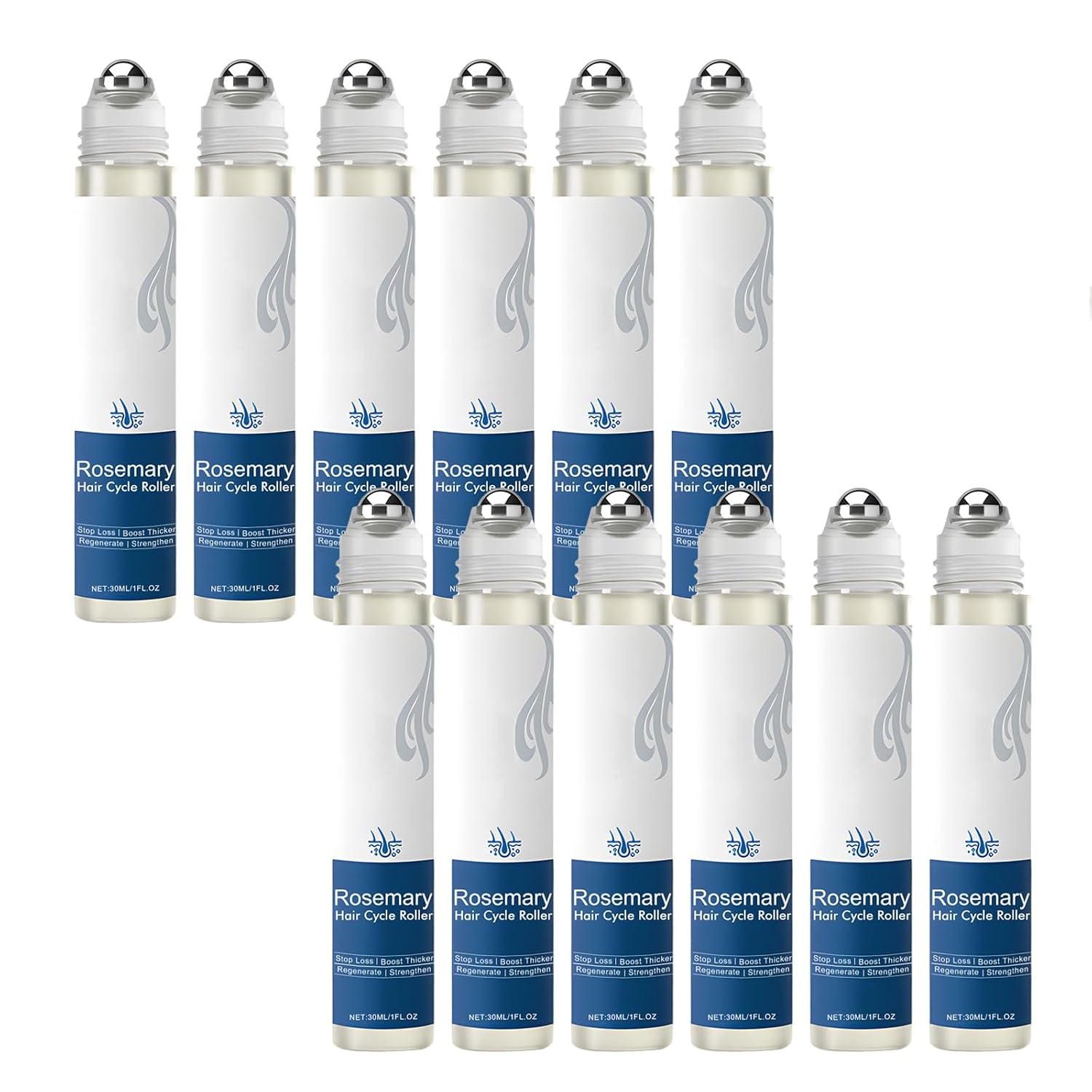 Hair Growth Serum Roll-On with Rosemary Serum for Frizzy Hair Reduces Hair Loss and Strengthens Hair Follicles for Thicker Refreshed Hair Suitable for All Hair Types 12 Pieces