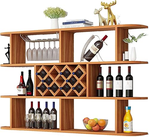 Miniatura 8 de Soporte multifuncional para botellas de madera, estante de pared de cocina con estante de vino horizontal para uso doméstico y comercial, estante de