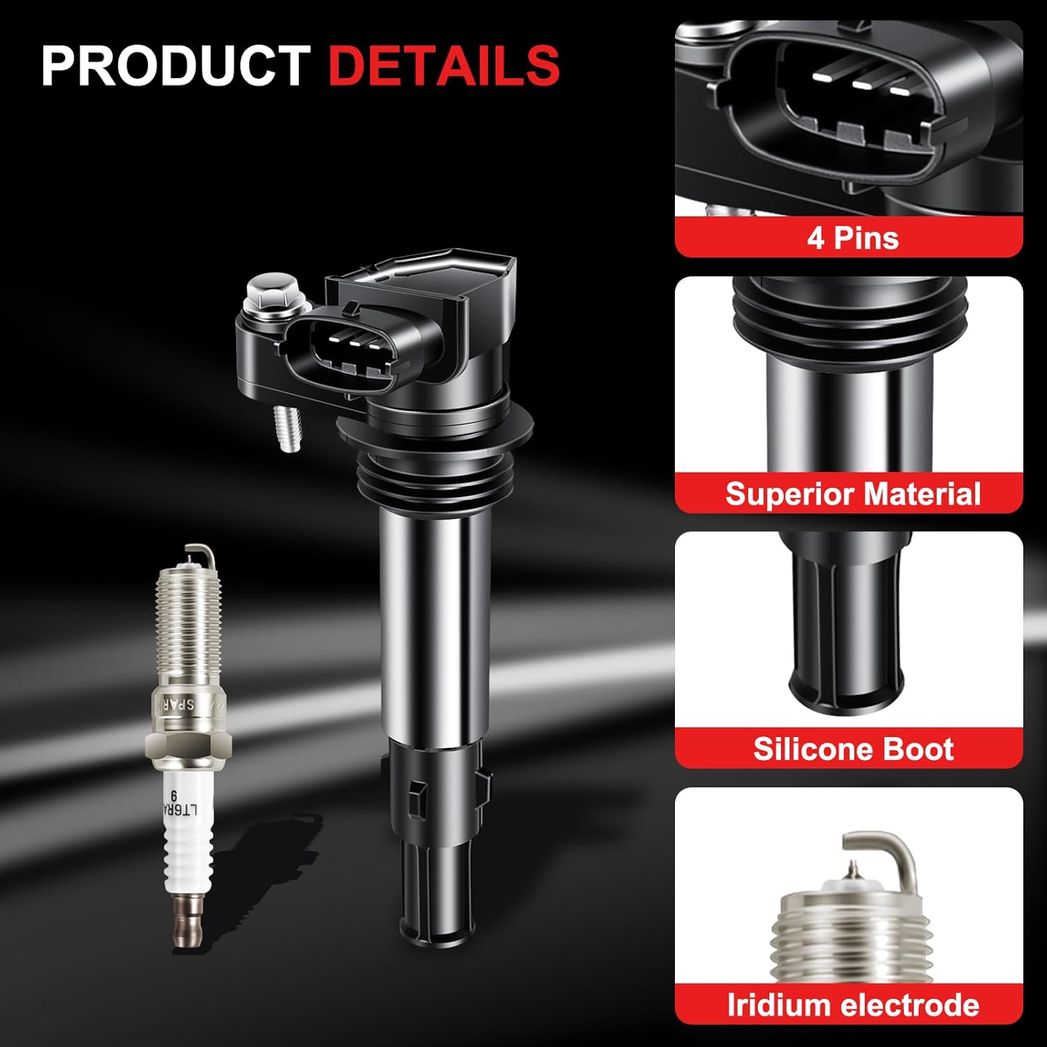 UF375 Ignition Coil Pack Iridium Spark Plugs Fits for Cadillac CTS V6 2.8L 2005-2007, CTS V6 3.6L 2004-2009, SRX V6 3.6L 2004-2006, STS V6 3.6L 2005-2009, for Buick Allure LaCrosse