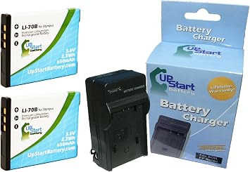 2 Pack - LI-70B Battery Replacement + Charger 650mah, 3.6v, Li-ion for Olympus Digital Camera - Compatible with Olympus VG-160, Olympus FE-4020, Olympus VG-120, Olympus VG-140, Olympus VG-110