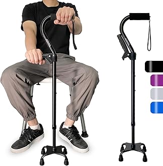 AOHHL Quad Walking Cane Foldable Adjustable Portable Stick Men & Women and Seniors - Lightweight & Sturdy with 4-Pronged Base for Extra Stability Balance,Self Standing Gifts for mom Dad