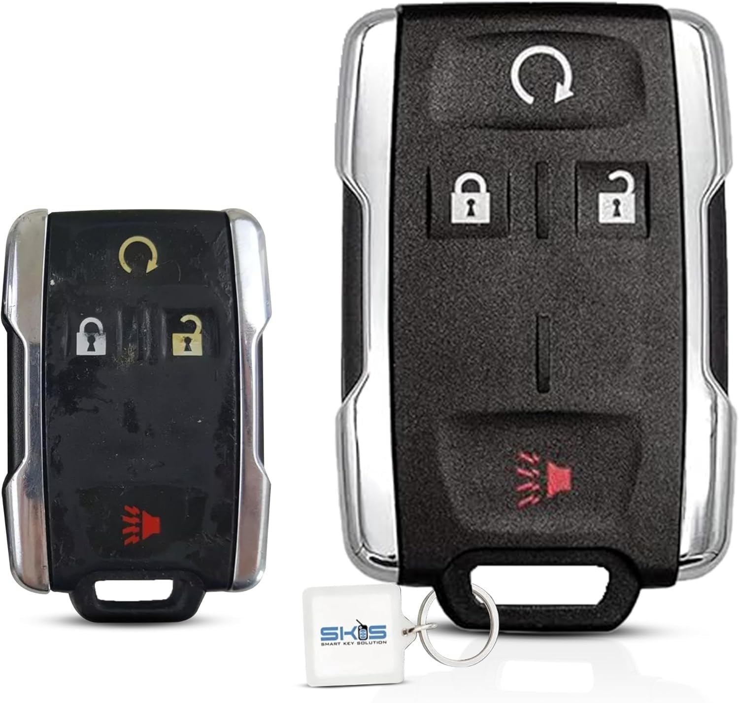 SKS Key Fob Cover Case Replacement for 2014 2015 2016 2017 2018 2019 Chevrolet Chevy Silverado Suburban Tahoe GMC Sierra Yukon Remote Shell, 4-Button