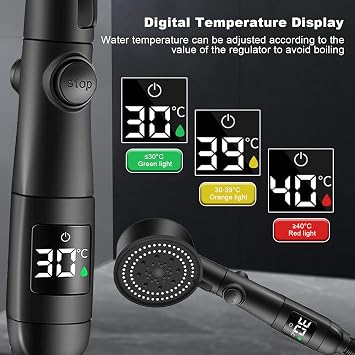 LED Shower Head with Handheld, High Pressure Shower Heads Set, 3-Color Water Temperature, 5 Spray Mode Showerhead with ON/OFF Pause Switch, Removable Shower Heads with Hose and Adjustable Bracket