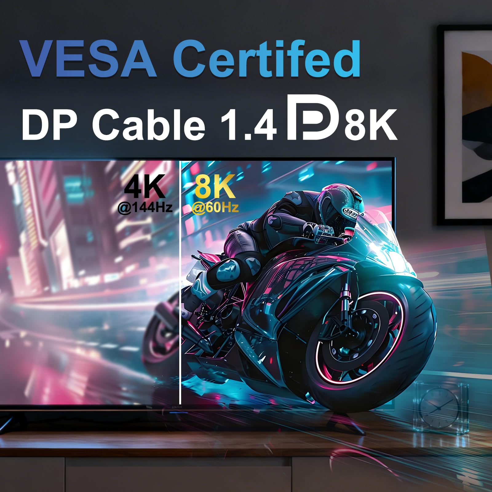 DP 1.4 Display Port Cable 15 ft/1 Pack, supporto 8K @ 60Hz, 4K @ 240Hz, 32.4Gbps per HDTV, display, monitor, grafica, PC