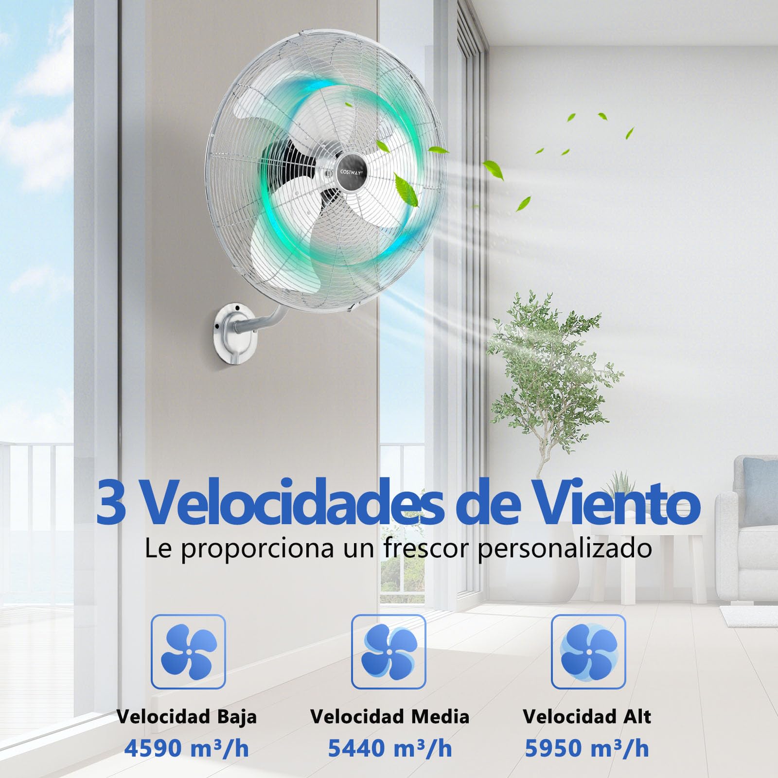 RELAX4LIFE Ventilador de Pared Ø56cm con 3 Velocidades, Rotación Horizontal 85° y Vertical 30°, Ventilador Industrial Oscilante 120W con Marco Metal y Pala de Aluminio para Almacén/Fábricas (Plateado)