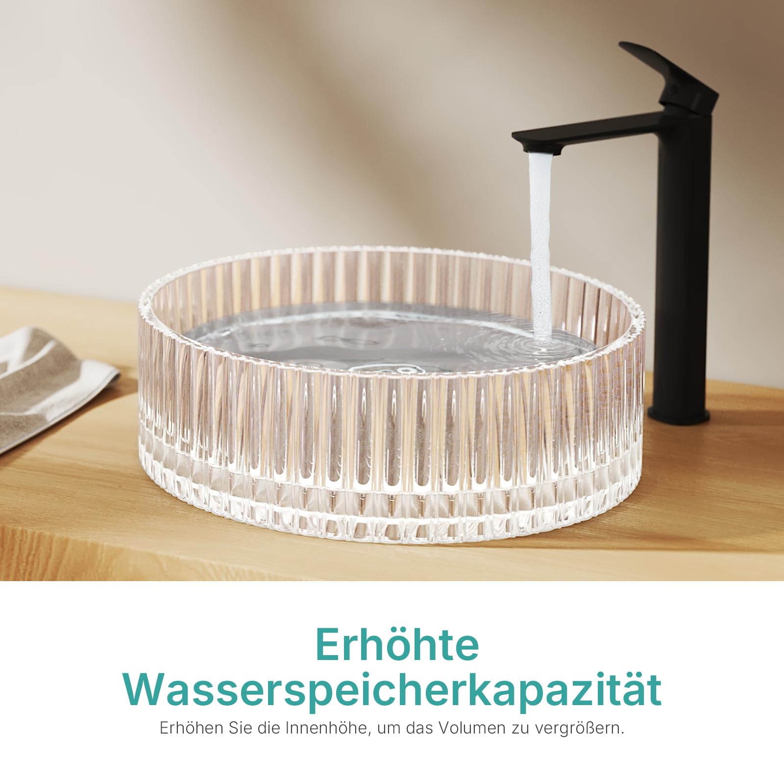 EMKE Glas Aufsatzwaschbecken Rund 40,0 × 40,0 × 12,0 cm – Design Glas Waschbecken Großvolumen für Badezimmer & Gäste-WC, Waschtisch Handwaschbecken Ohne Hahnloch, Regenbogen