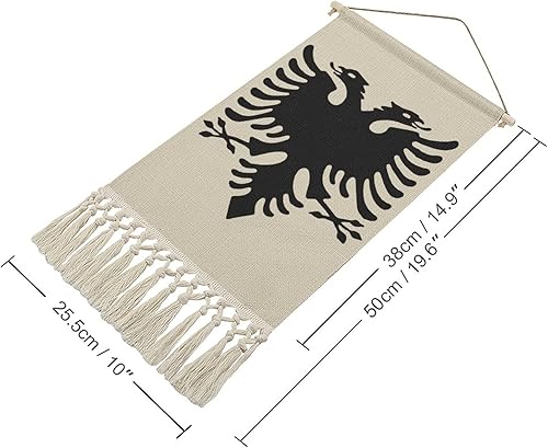 Miniatura 2 de Tapiz de pared con bandera de algodón y lino, póster colgante con borlas y barra de madera para colgar