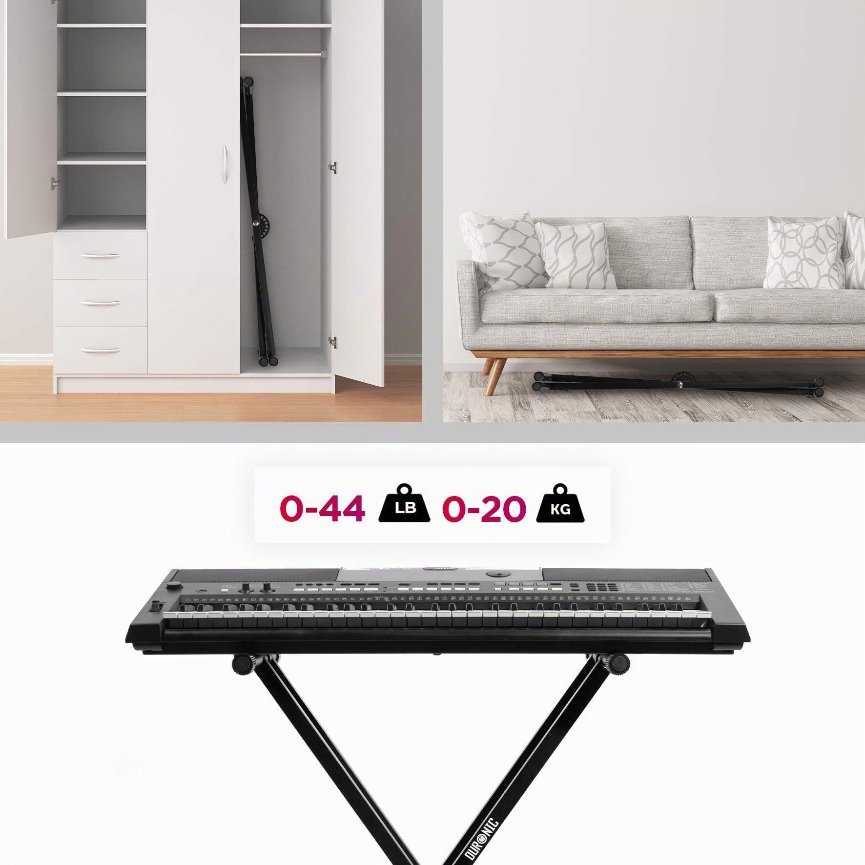 Duronic KS2B Support pour synthétiseur/Clavier avec vis et Sangles de Fixation –Hauteur réglable - Léger – Supporte 30 kg