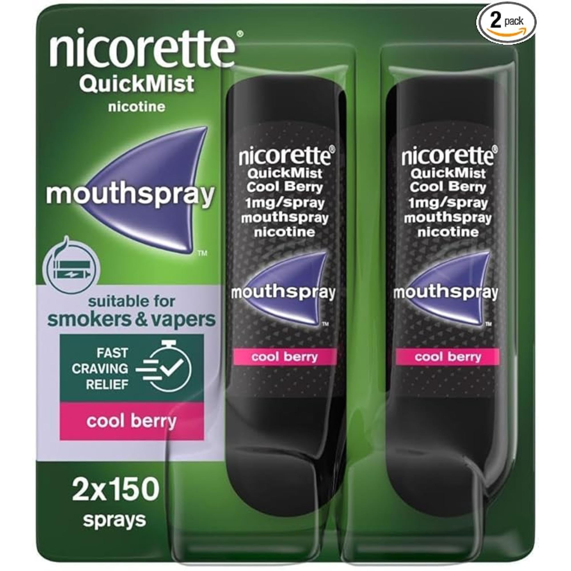 QuickMist Mouthspray, Cool Berry (2 x 150 Sprays) Smoking or Vaping Cessation Aid, designed to start reducing cravings in 30 seconds (Quit Smoking or Quit Vaping Aid)