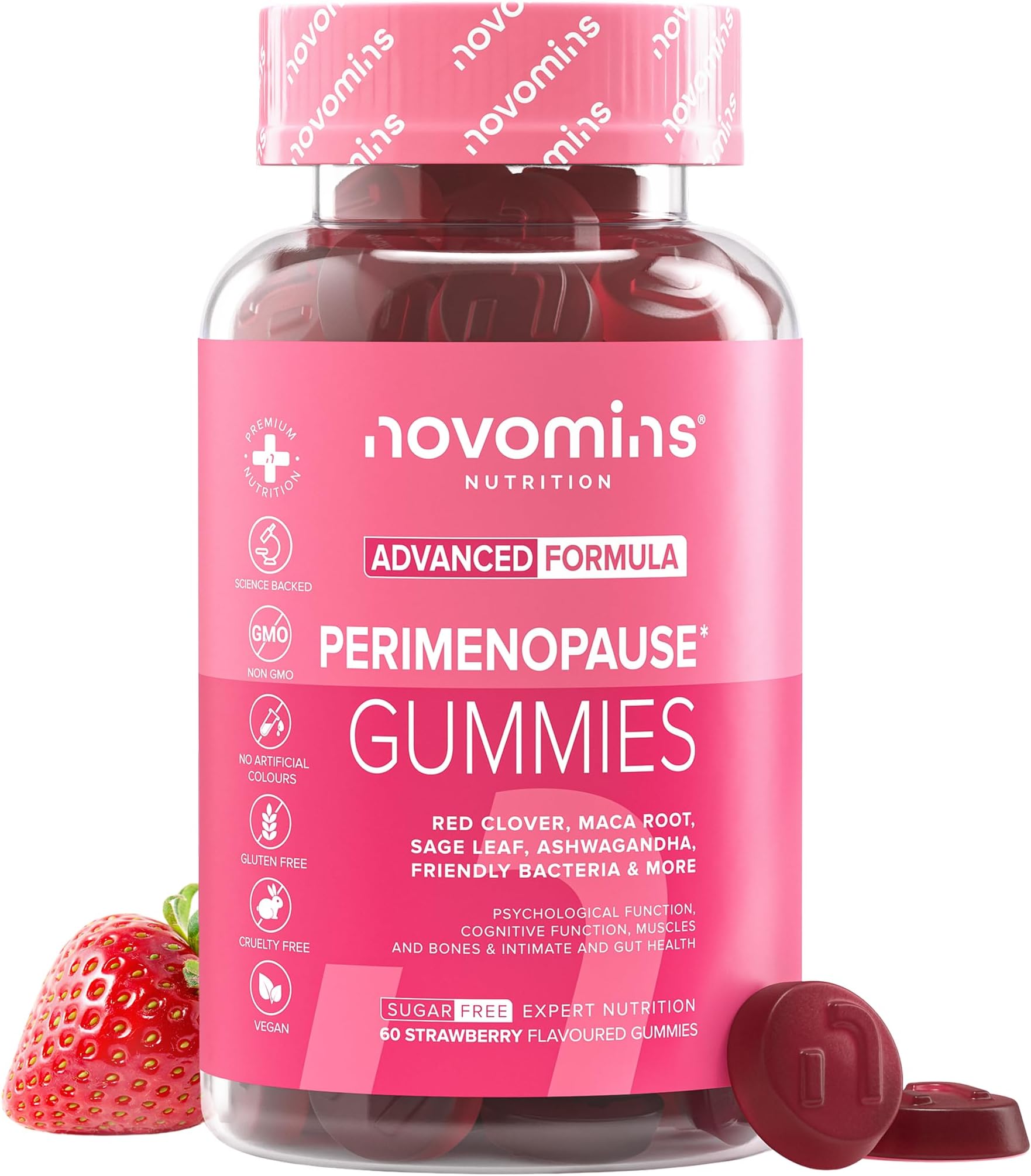Perimenopause Gummies - Perimenopause Supplements with Red Clover, Sage Leaf, Zinc, Ashwagandha - Sugar-Free - Vegan - Peri & Menopause Supplements - Hormone Balance for Women - 60 Gummies - Novomins