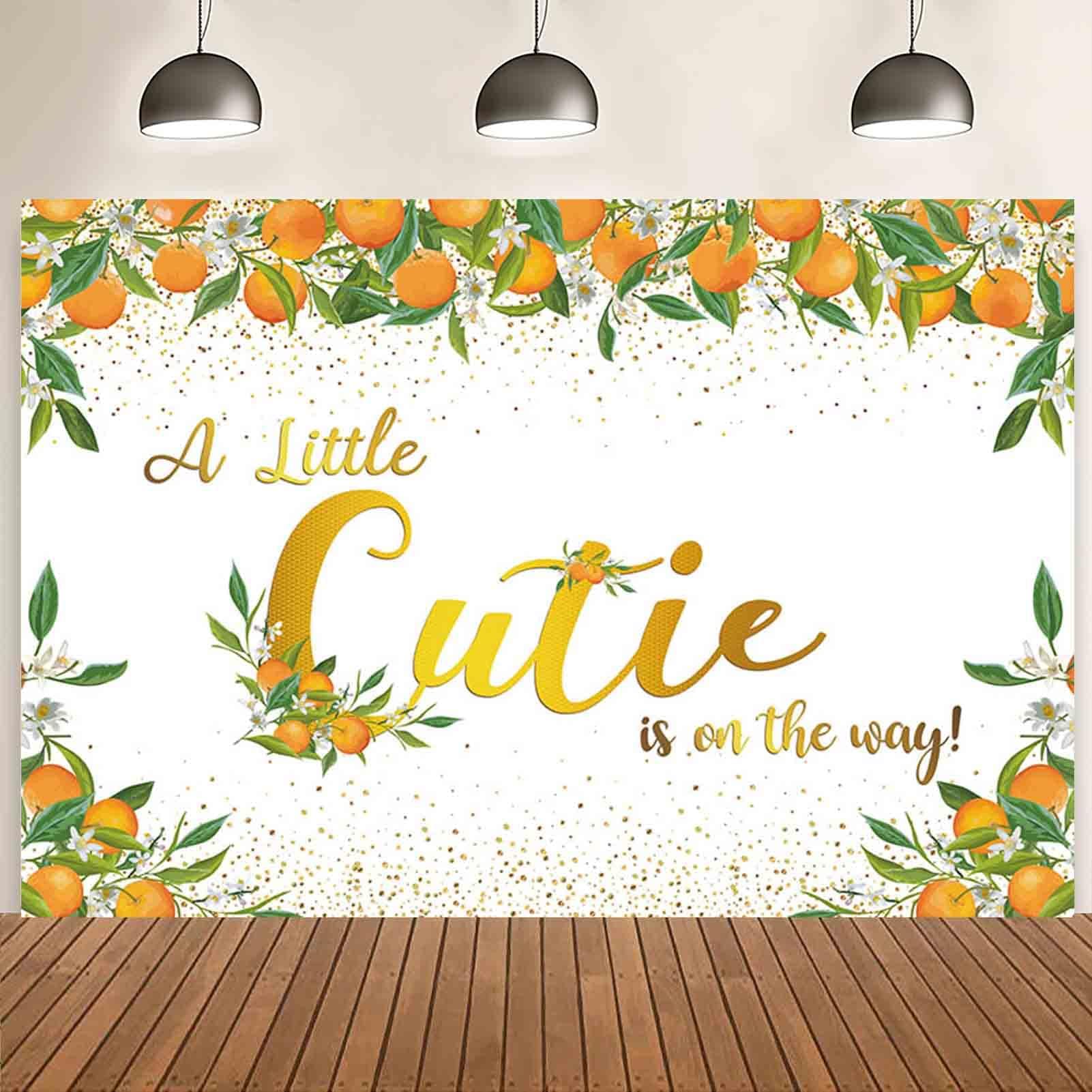 AIBIIN 7x5ft A Little Cutie is on The Way Baby Shower Backdrop for Girls Oranges Gender Reveal Photography Background Newborn Citrus Party Gold Glitter Dots Decoration Cake Smash Photo Studio Props