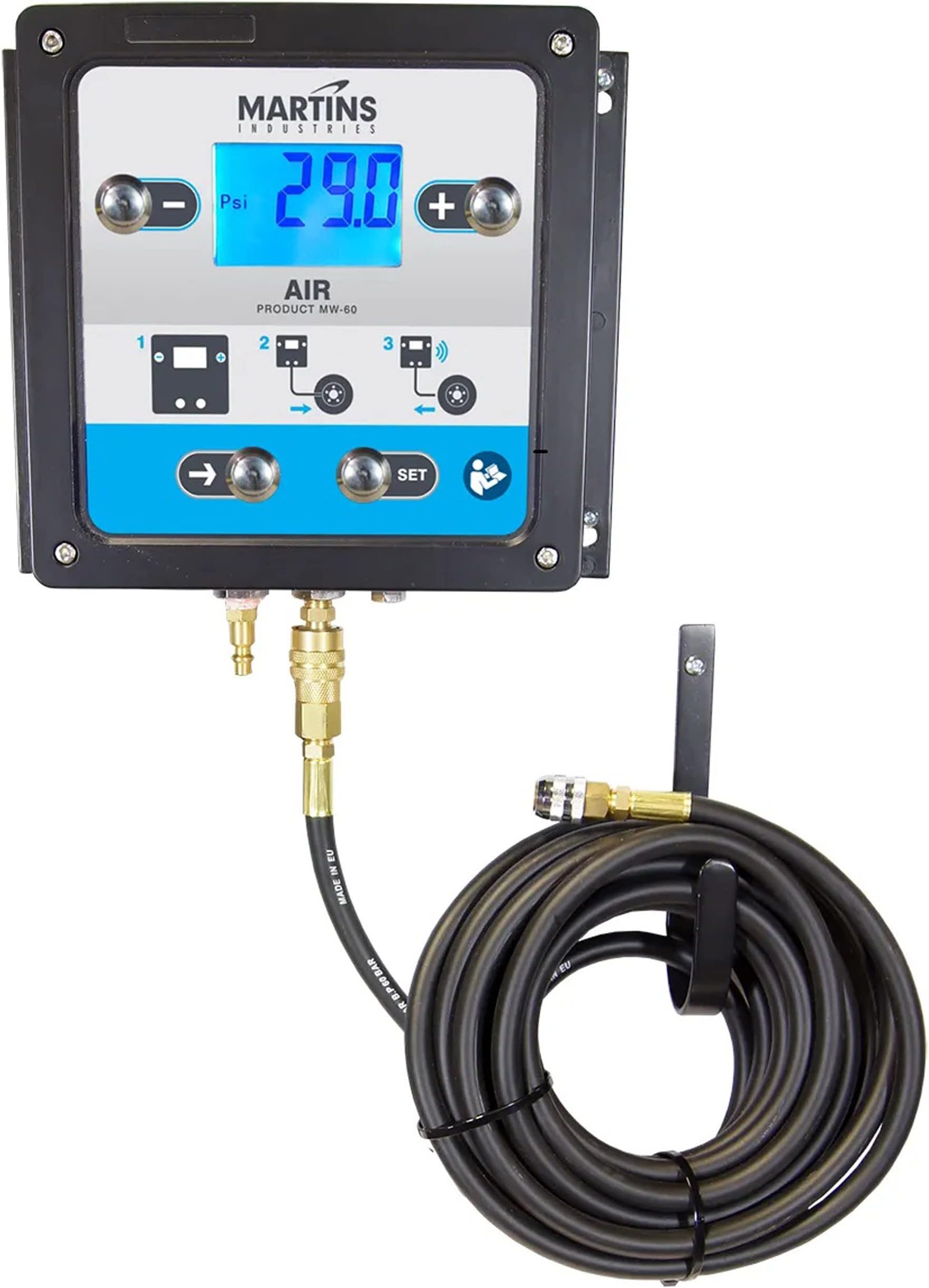 Martins Industries MW-60 Automatic Tire Inflator, 145 PSI, 1 Outlet, 9" Length, 3.5" Height, 10.5" Width, Blue