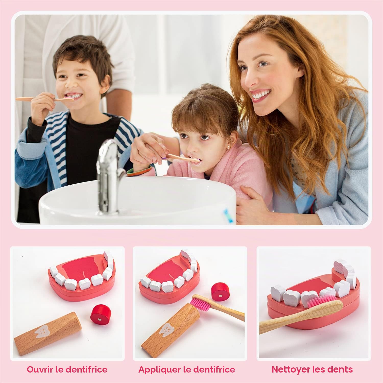 Sundaymot Malette Docteur Enfant Médecin Jouet Bois avec stéthoscope véritable, thermomètre, Mallette de Dentiste, Blouse de Docteur, Cadeau médical de Jeu de rôle Rouge pour Filles garçons 3 4 Ans