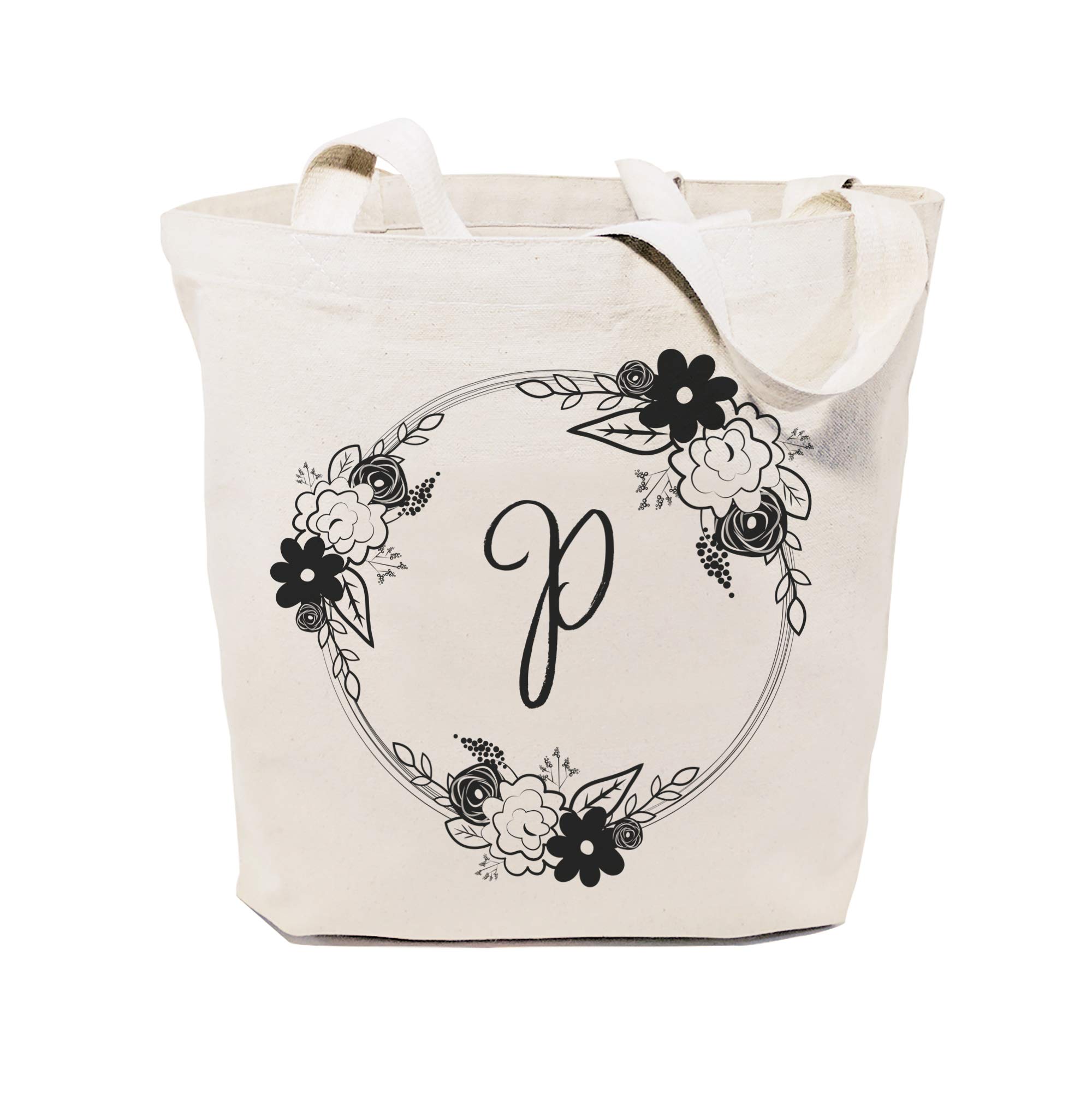 Personalized Monogram Floral Initial Beach, Shopping and Travel Reusable Shoulder Tote and Handbag