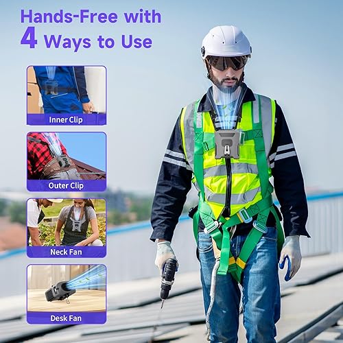 Miniatura 4 de Ventilador de cintura portátil con 5 velocidades, flujo de aire fuerte de 16000 RPM, ventilador de cuello manos libres recargable de 10000 mAh con