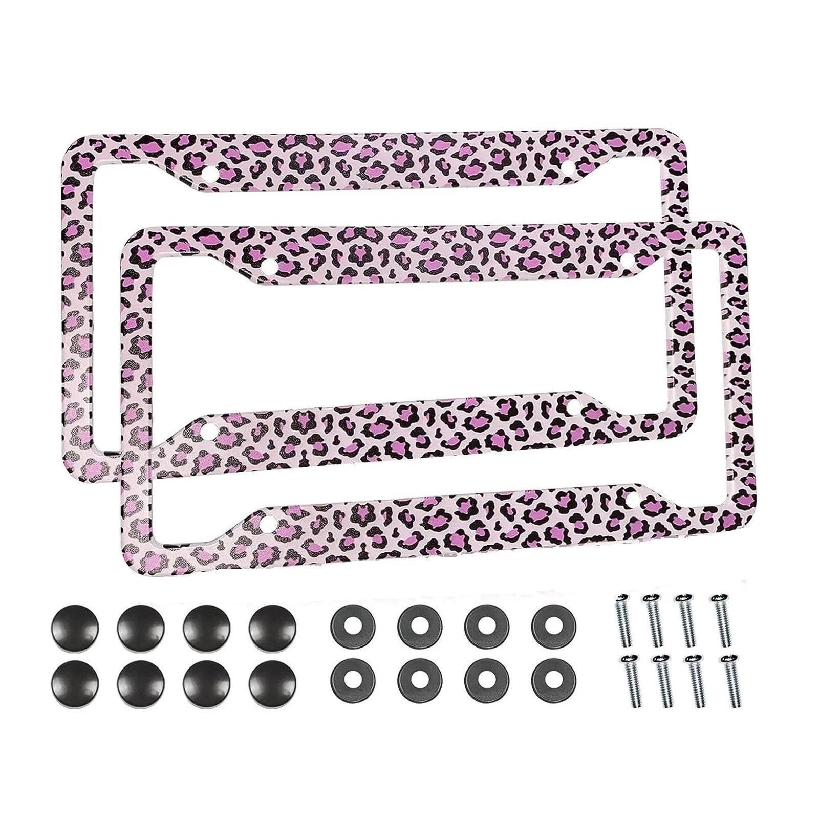 Pi&nk Auto-Nummernschildrahmen Mit Leopardenmuster, 2er-Pack, Nummernschildhalter 4 Löchern, Auto-Tag-Rahmen, US-Fahrzeuge