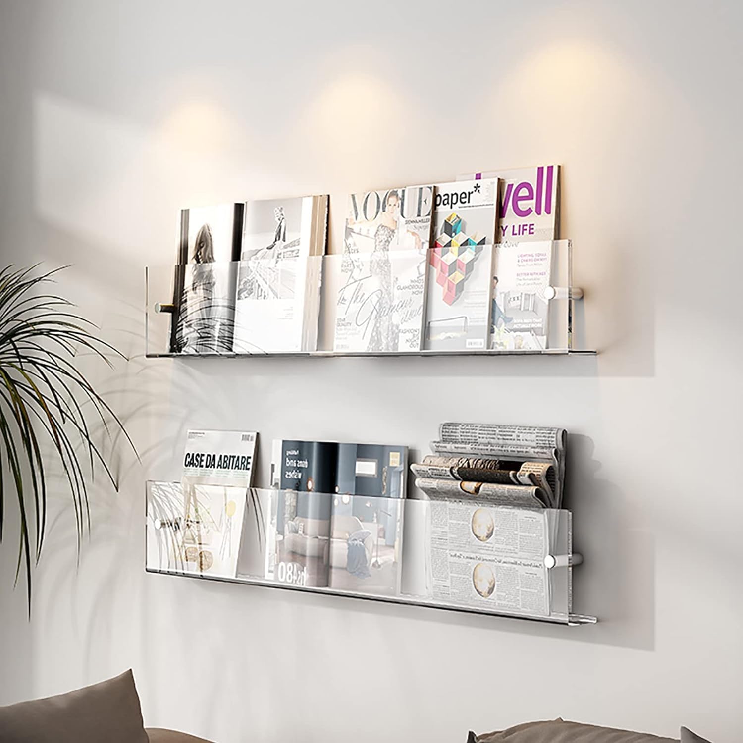 Acryl-Zeitschriftenhalter, 2er-Packung an der Wand montierter Zeitschriftenständer, perfektes Bücherregal und Prospekthalter for das Badezimmer(Transparent,60cm/26inch)