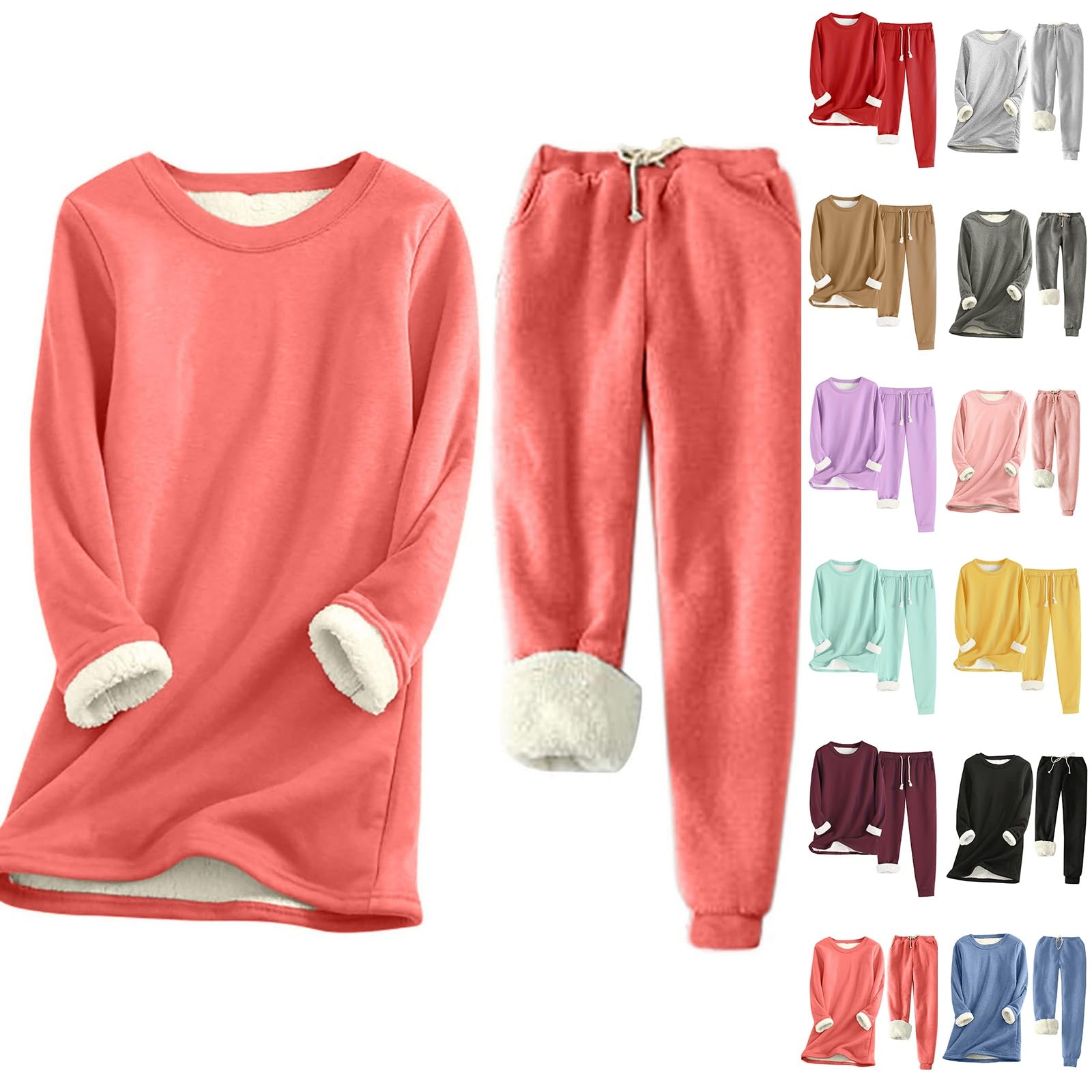 Conjunto de Pijama de Sudadera y Pantalones con Forro para Mujer para Calidez Invernal con Traje de Felpa Tops cómodos y Holgados Ropa de Estar por casa cálida de Invierno para Mujer