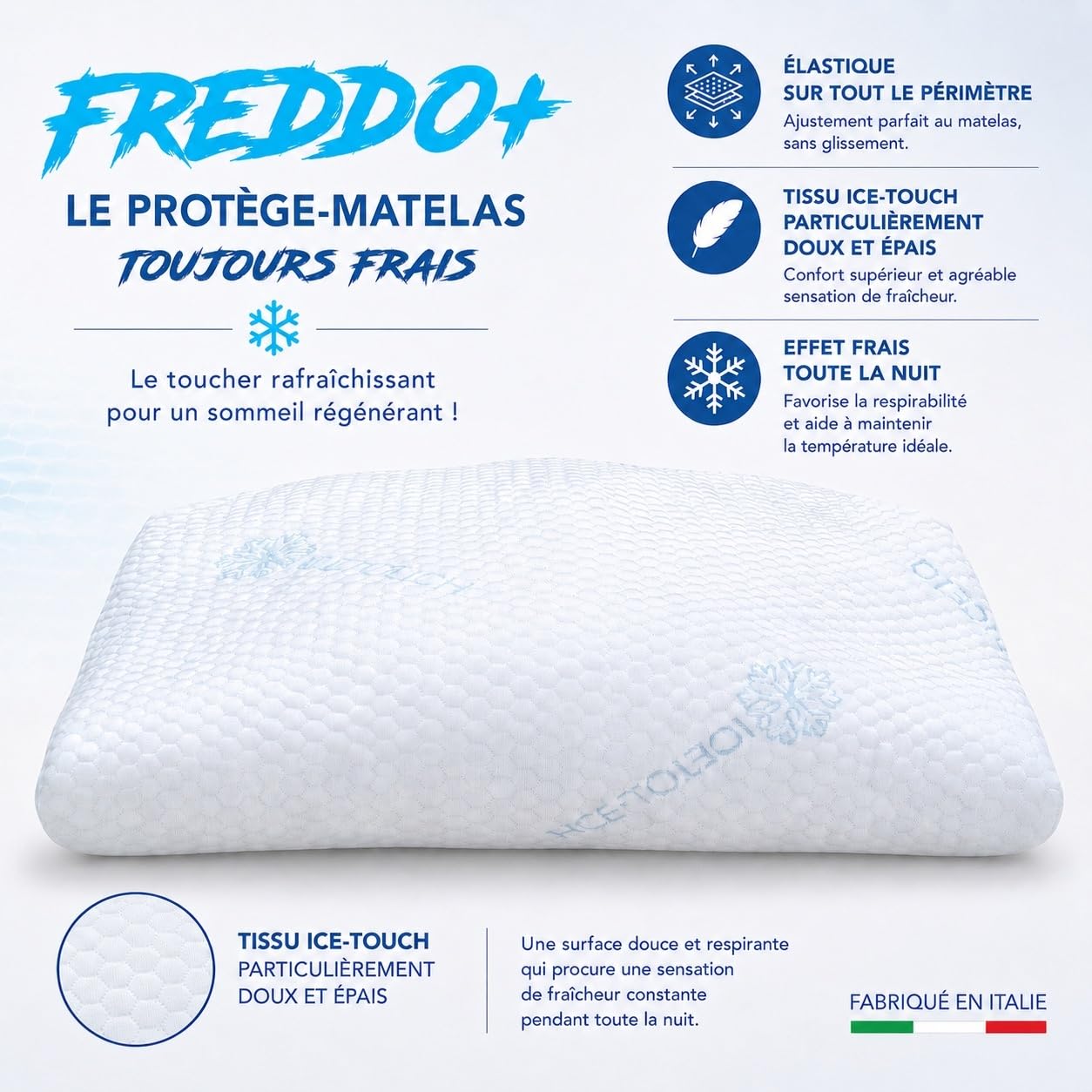 Tex family Surmatelas rafraîchissant Froid + Ice-Touch, pour l'été, thermorégulateur, Respirant, Anti-humidité, Doux, élastique, 2 Places - 175x200 cm H25