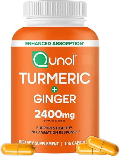 Curcumina de cúrcuma con pimienta negra y jengibre, Qunol 2400 mg tumérica y jengibre, cápsulas de cúrcuma, suplemento de apoyo articular, 95%