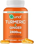 Qunol Turmeric Curcumin with Black Pepper & Ginger, 2400mg Turmeric Extract with 95% Curcuminoids, Extra Strength Supplement, Enhanced Absorption, Joint Support Supplement, 105 Count