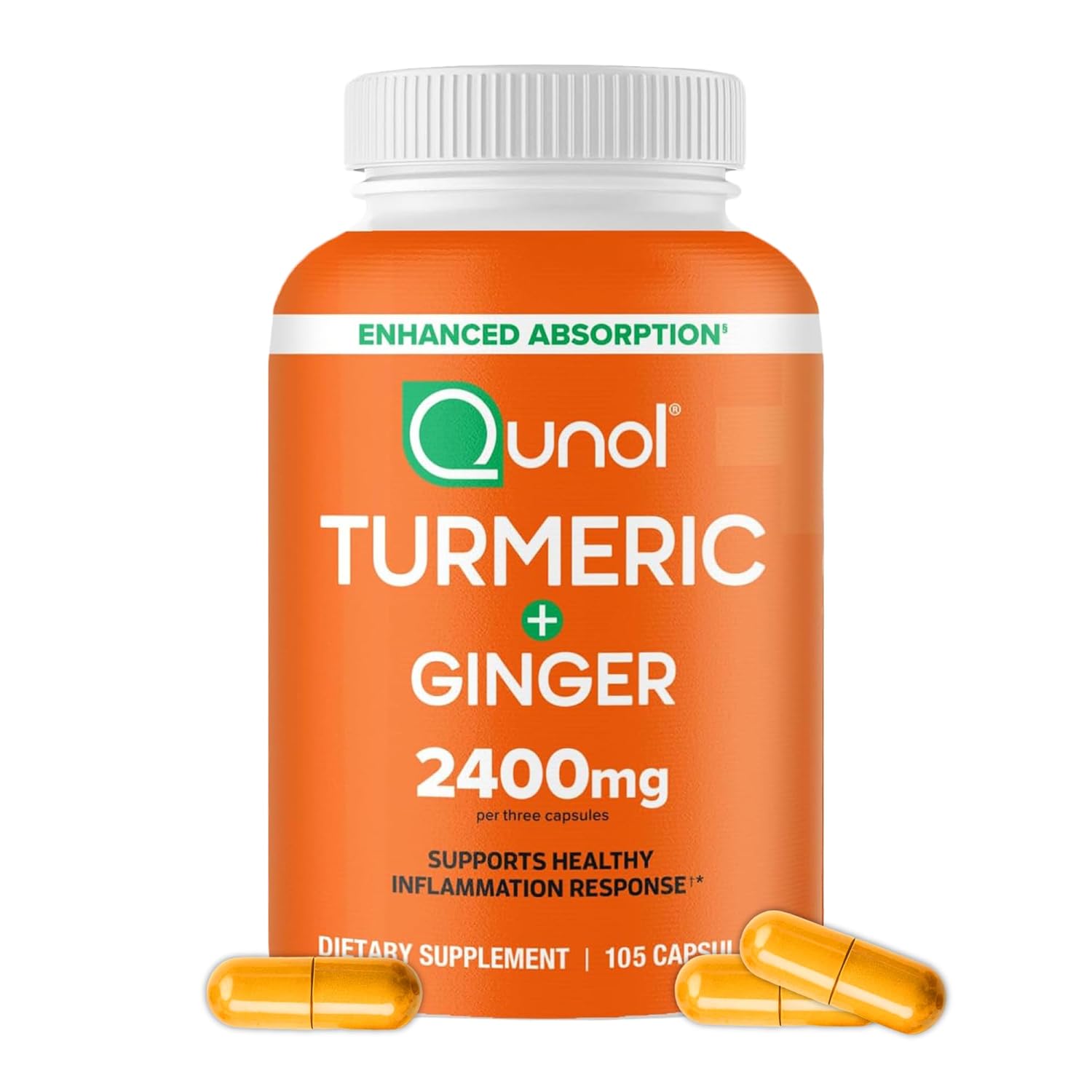 Qunol Turmeric Curcumin with Black Pepper Ginger 2400mg Turmeric Extract with 95 Curcuminoids Extra Strength Supplement Enhanced Absorption