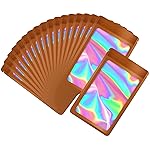 EONJOE 100-pack 45 inch mylar bags with clear window holographic resealable sealable packaging zip bag for small bussiness jewelry candy sample food packing supplies brown