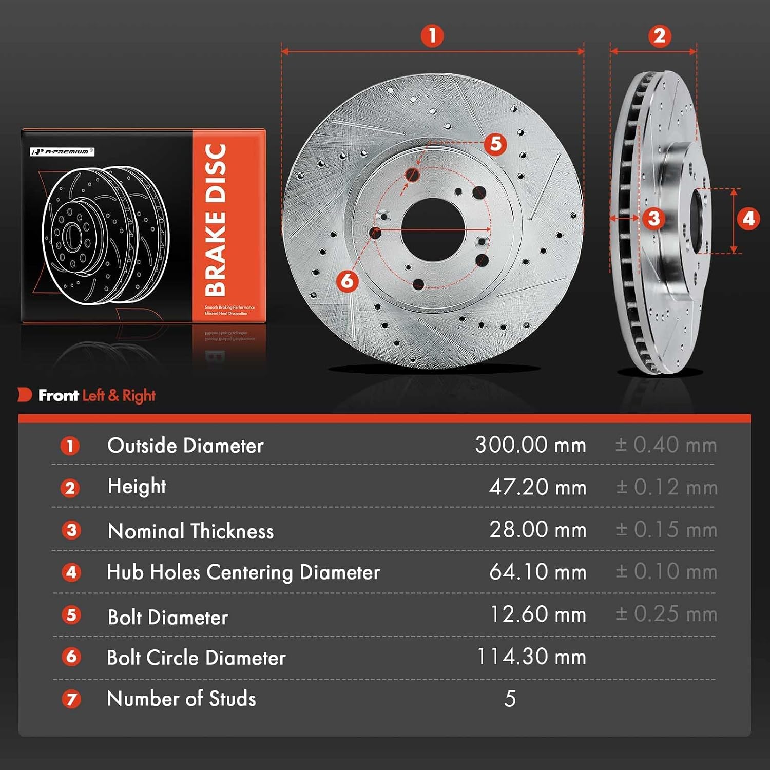 A-Premium Front and Rear Drilled and Slotted Disc Brake Rotors Compatible with Select Honda and Acura Models - Accord 2005-2012 2.4L 3.0L 3.5L, TSX 2009-2014 2.4L 3.5L, 4-PC Set