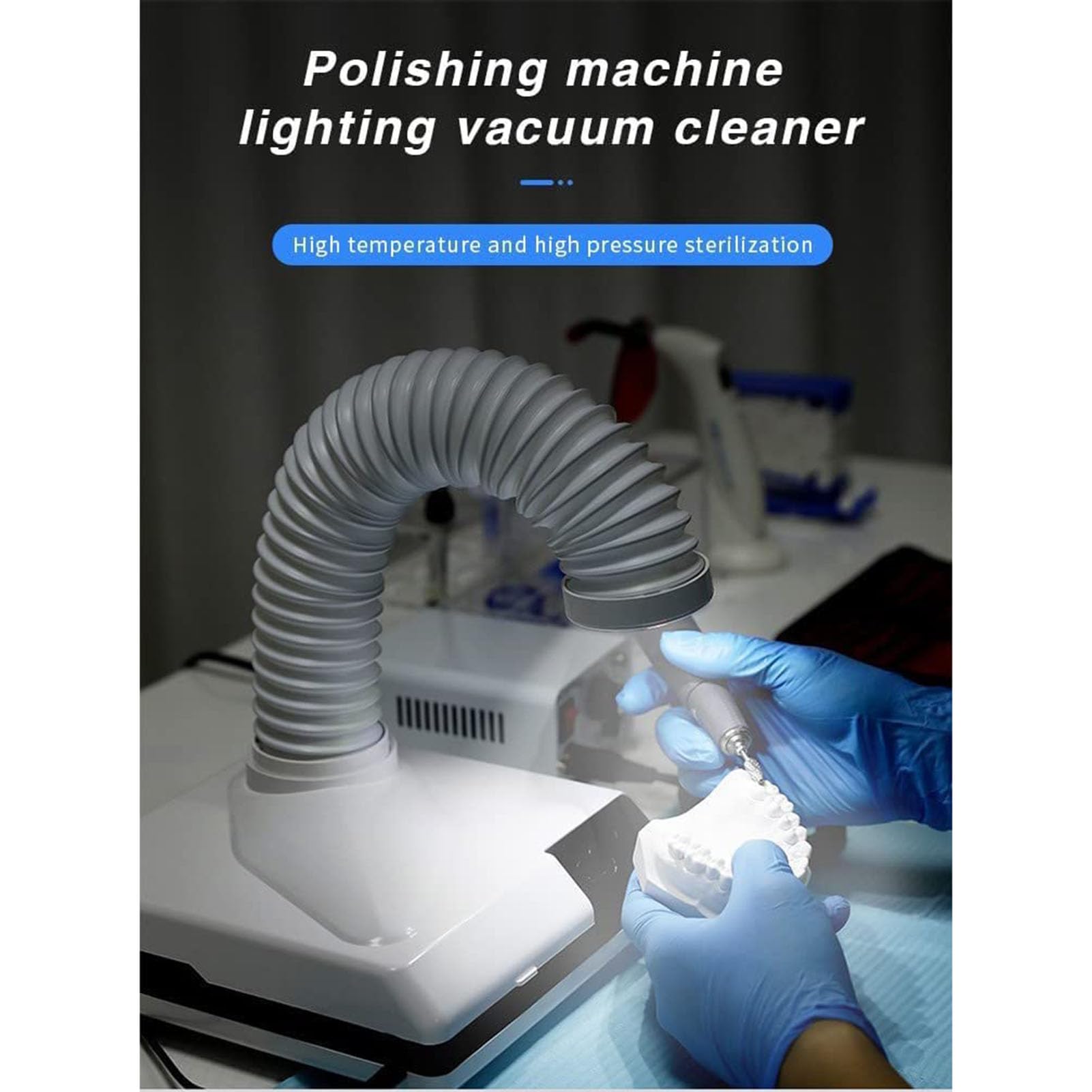 SenhE Aspirapolvere Dentale da Tavolo, Aspiratore per Unghie per Laboratorio Odontotecnico, Design a LED/Tubo di Aspirazione Retrattile per Laboratorio Odontotecnico