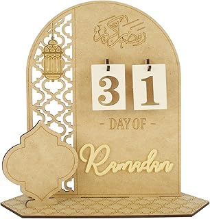IXTIX Wooden Ramadan Calendar Reusable Ramadan Advent Calendar Interchangeable Number Countdown Calendars Ornament 30 Days Til Eid Rustic Wooden Calendar Decoration for Kids Ramadan Gift Home Decorati