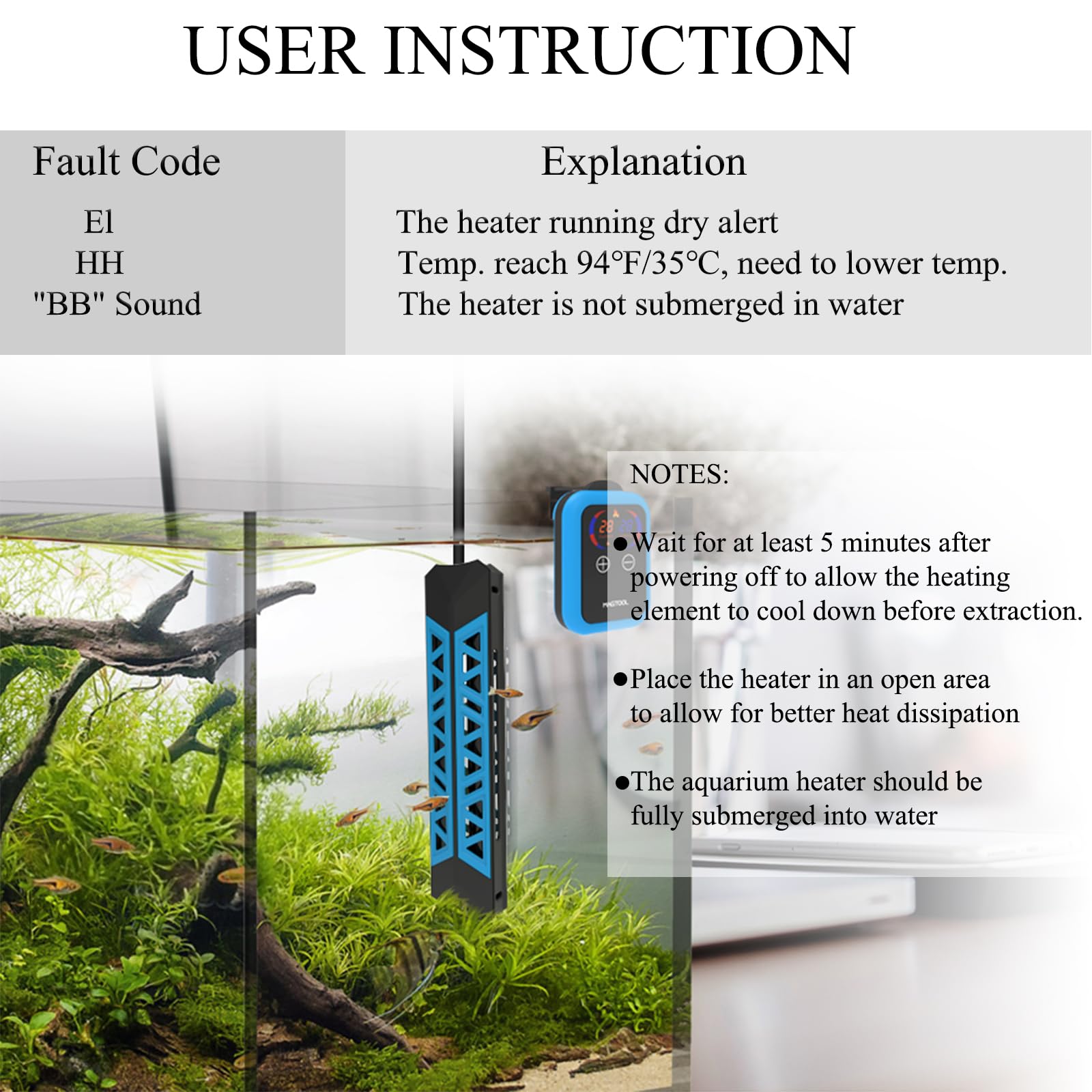 MagTool Riscaldatore Acquario da 100-1500 W, Aommergibile con Protezione da Temperatura Eccessiva e Spegnimento Automatico. Riscaldatore per Pesci con Controllore Digitale per Acqua Dolce e Salata