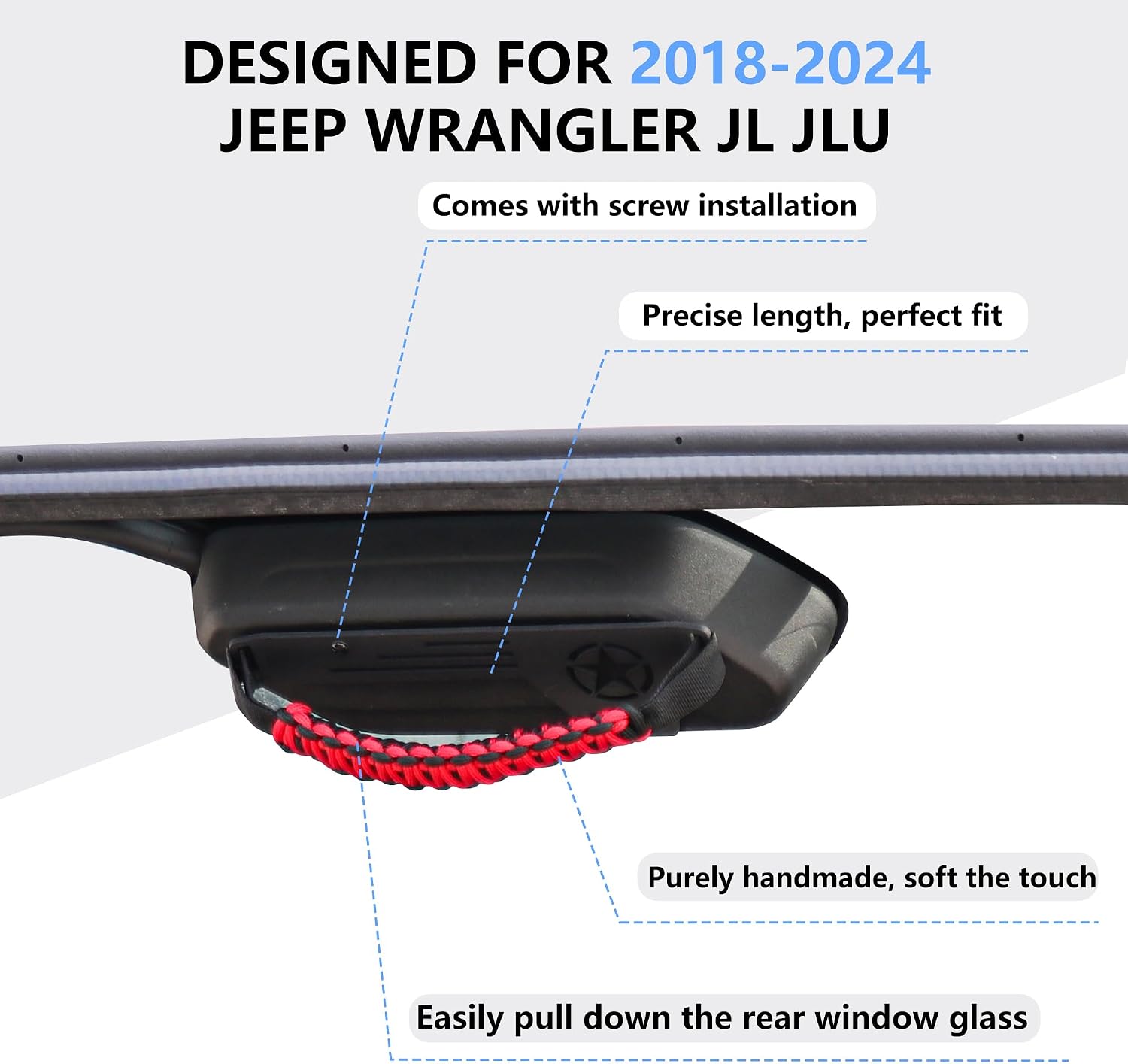 sukemichi Rear Window Grip Handles for 2018-2024 Jeep Wrangler JL 4XE Grab Handles, Paracord, 1 Pack