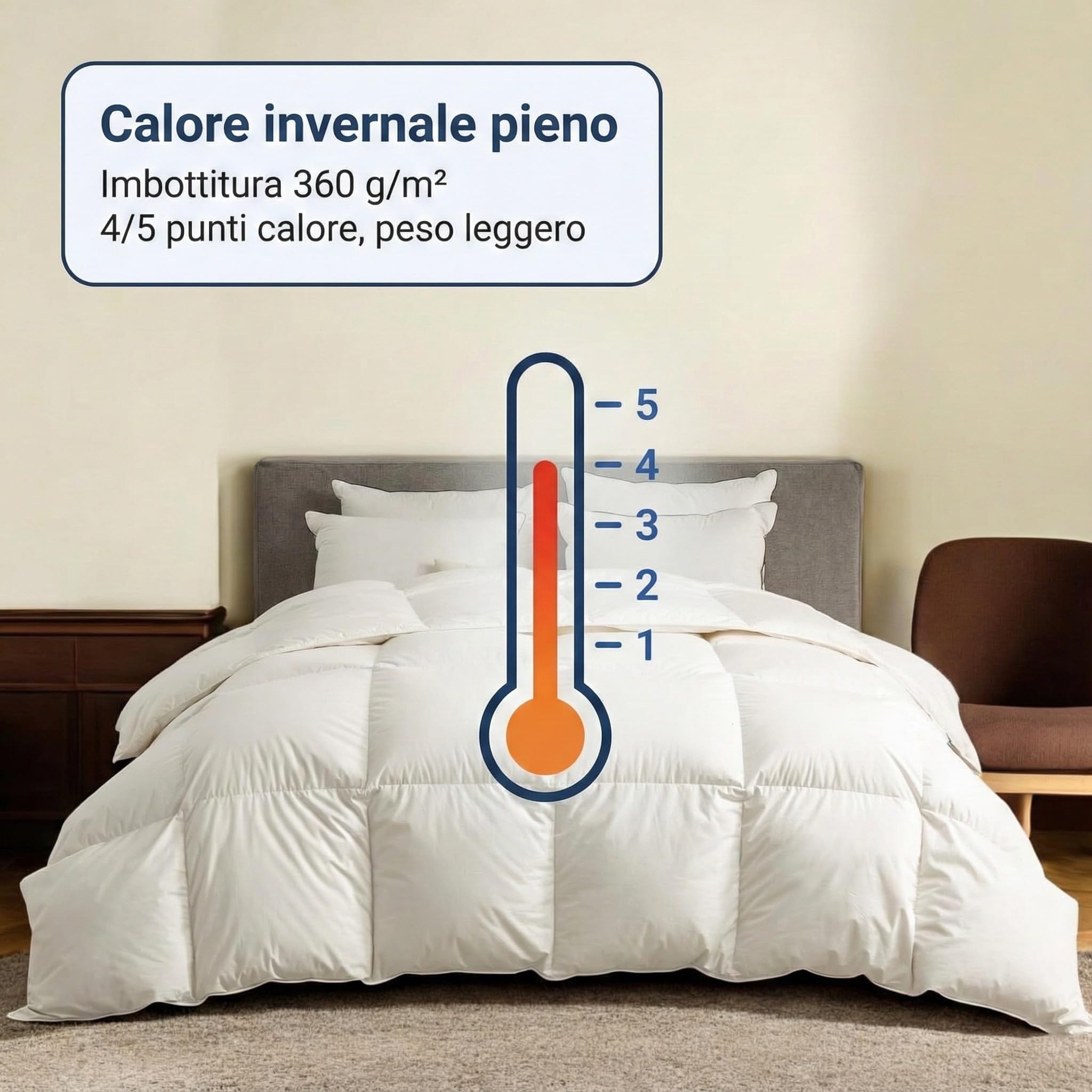 Piumino d’Oca Matrimoniale Trentino 250x200 cm, Piumone Invernale Caldo e Soffice, 100% Piuma d’Oca Naturale, Imbottitura 360 g/m², Certificato OEKO-TEX Letto Matrimoniale 2 Piazze Cm. 250x200