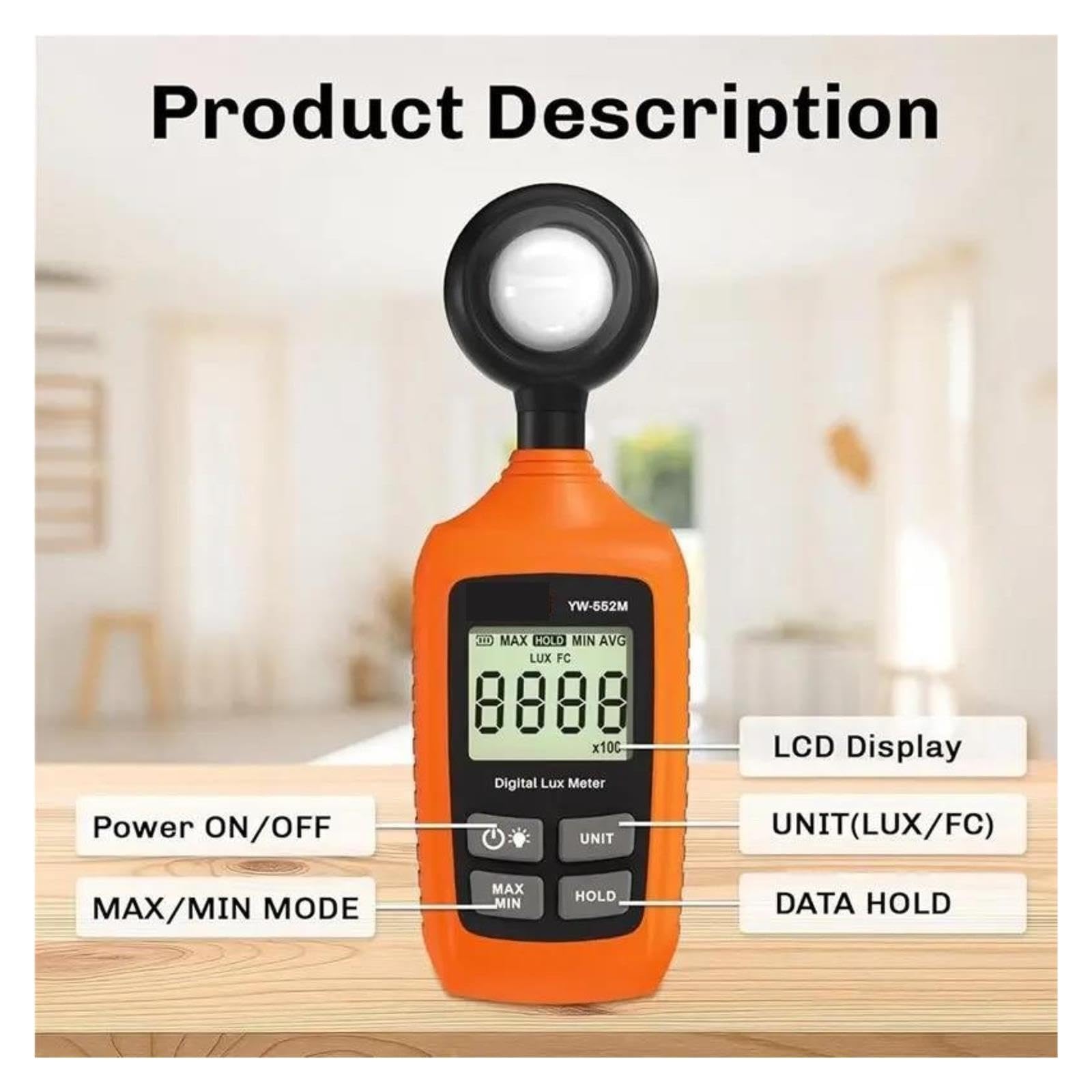 Medidor de Luz, YW-552M Fotómetro Digital 0-200.000 Lux Iluminómetro para fotografía Oficina Luz Interior