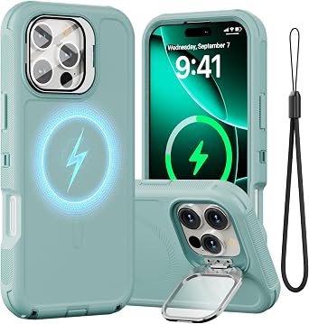 Follaroma for iPhone 16 Pro Max Case with Stand & Built-in Camera Cover, MagSafe Compatible, Heavy-Duty Shockproof Protection, Magnetic & Rugged Phone Cover for iPhone 16 Pro Max 6.9, Mint