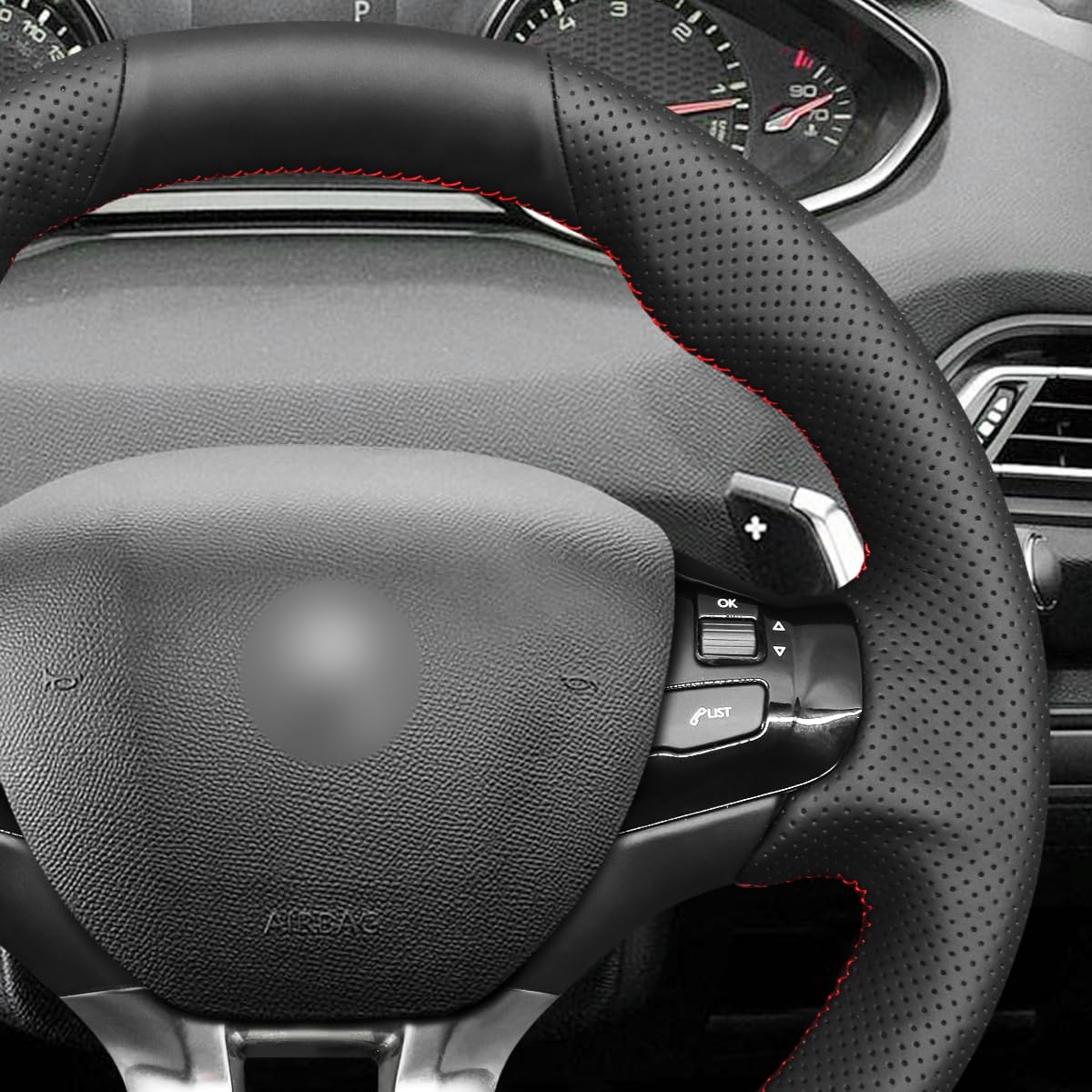Housse De Volant Cousue Main Pour Peugeot 208/308/2008 (GTI/GT Line) 2013-2021 - Personnalisable, Antidérapante, Protection Cuir